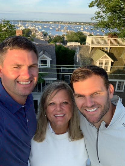 Bengals head coach Zac Taylor, left, his mother, Julie Taylor, and his brother, Press Taylor, Zac, and the Cincinnati Bengals will face his brother, Press the offensive coordinator of the Jacksonville Jaguars for Monday Night Football.