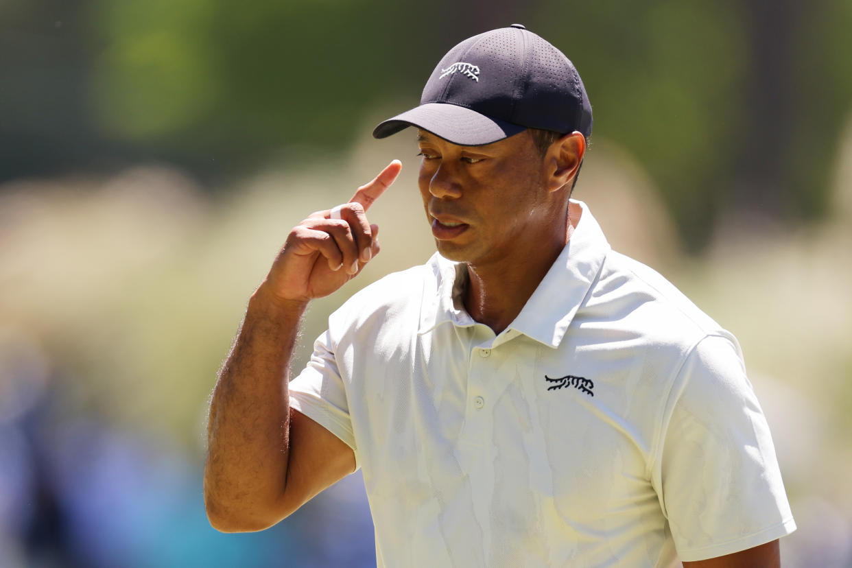 AUGUSTA, GEORGIA - APRIL 13: Tiger Woods of the United States walks off the third green during the third round of the 2024 Masters Tournament at Augusta National Golf Club on April 13, 2024 in Augusta, Georgia. (Photo by Jamie Squire/Getty Images) (Photo by Jamie Squire/Getty Images)