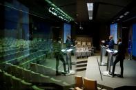 EU Council President Charles Michel attends a news conference in Brussels