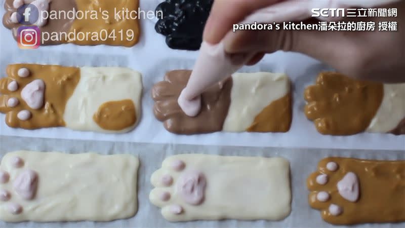 依據自己喜好幫貓掌畫上紋路。（圖／pandora's kitchen潘朵拉的廚房 授權）