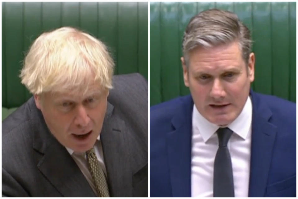 PMQs clash: Boris Johnson and Keir Starmer. (Parliamentlive.tv)