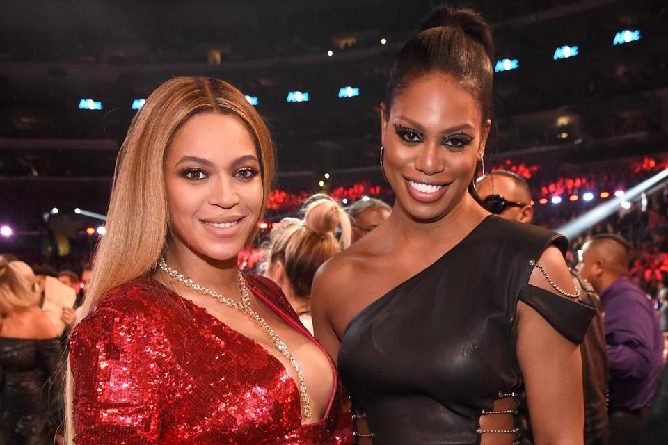 Beyoncé (L) and actor Laverne Cox during The 59th GRAMMY Awards