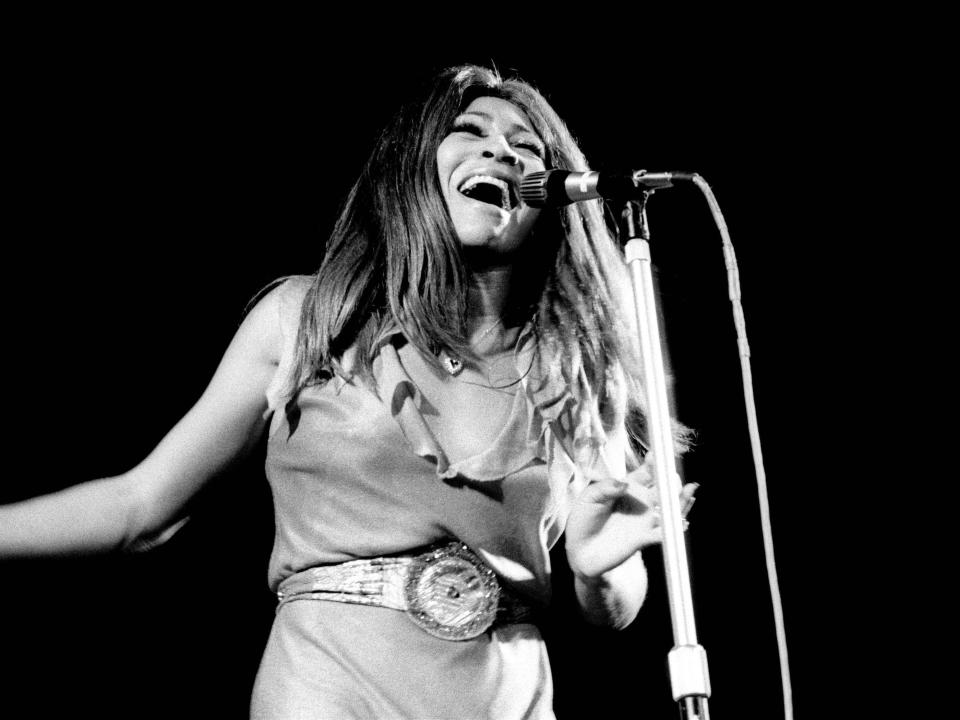 COPENHAGEN, DENMARK: Tina Turner performs on stage with Ike & Tina Turner in 1972 in Copenhagen, Denmark.