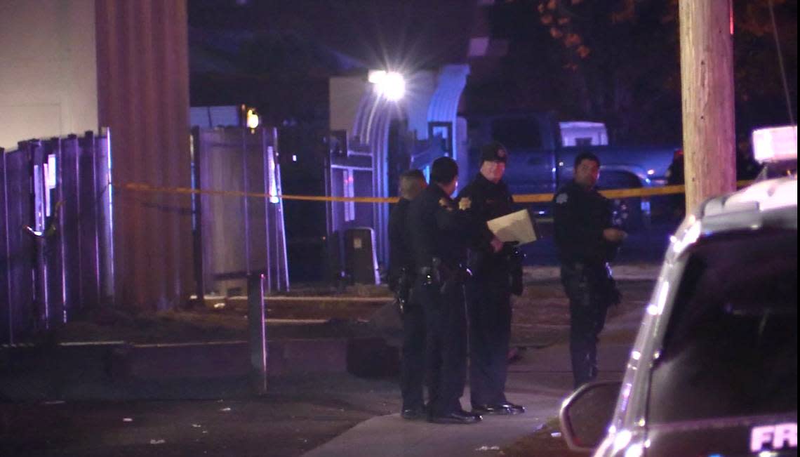 Police are investigating a double homicide in Fresno, California on Saturday, Nov. 12, 2022.