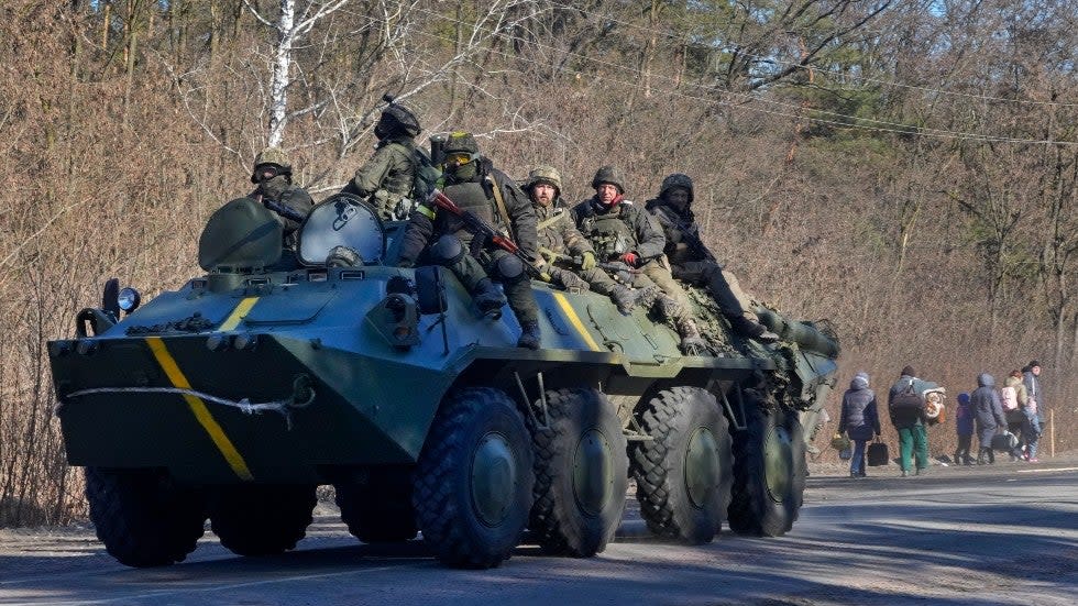 Ukrainian soldiers on an armored personnel carrier