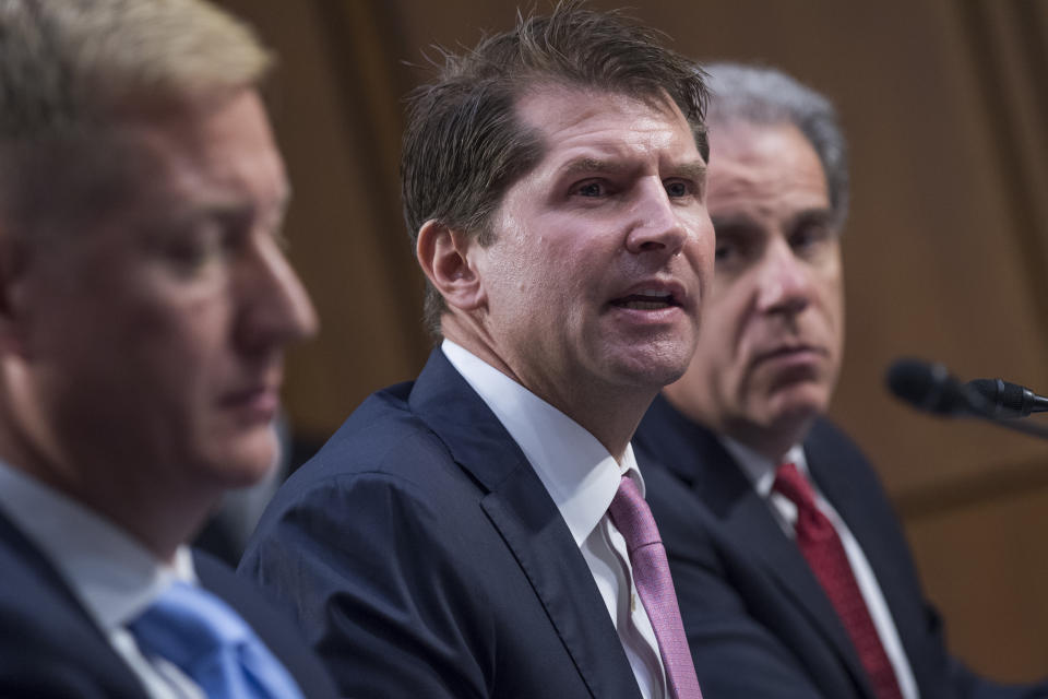 Bill Priestap, assistant director of the FBI's counterintelligence division, and other federal officials testify before the Senate Judiciary Committee in 2017. 