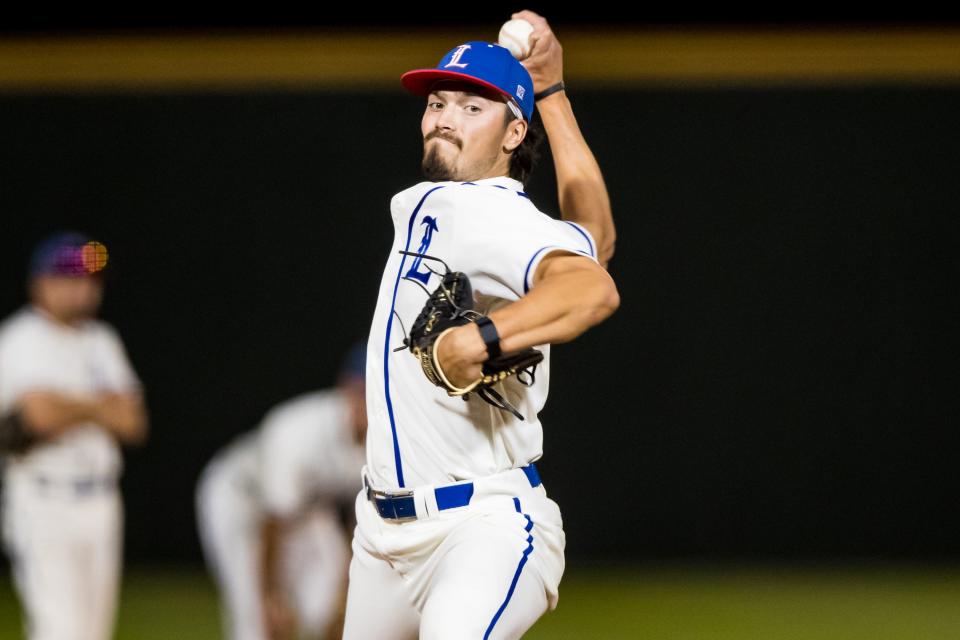 LCU righthander Chris Shull, pictured in Friday night's series opener, threw three scoreless innings in relief Saturday in the Chaparrals' 3-2 victory in 12 innings against West Texas A&M. LCU swept the first-round Lone Star Conference tournament series in two games, and Shull got the win in both games.