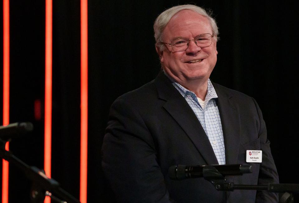Rev. Keith Boyette, who now serves as the top officer and chief executive for the Global Methodist Church, at May 2022 event in Indianapolis, just days after the more conservative, breakaway denomination launched amid a splintering in the UMC.