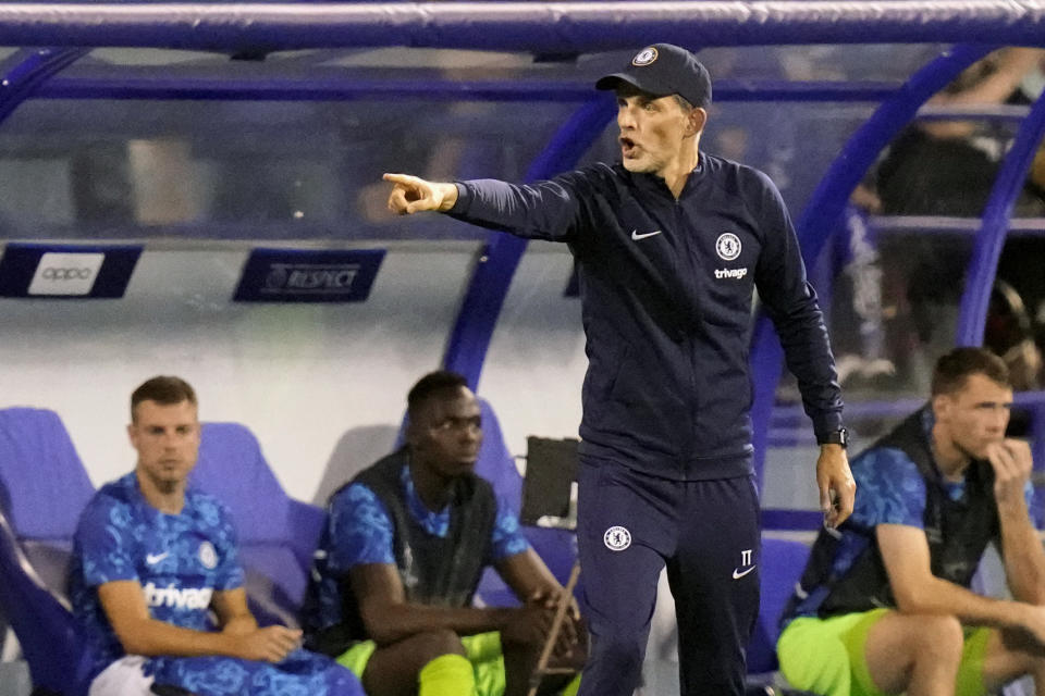 El técnico de Chelsea Thomas Tuchel durante el partido contra el Dínamo de Zagreb en la Liga de Campeones, el martes 6 de septiembre de 2022. (AP Foto/Darko Bandic)