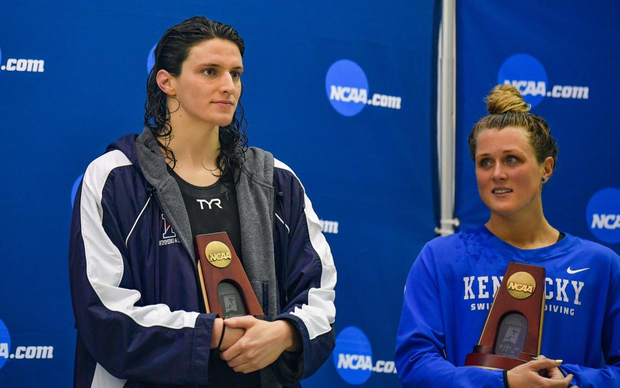  University of Pennsylvania swimmer Lia Thomas and Kentucky swimmer Riley Gaines - Rich von Biberstein/Icon Sportswire via Getty Images