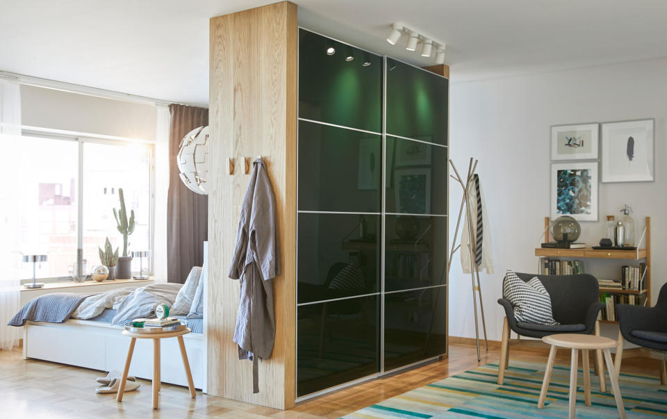 <p> Even if you don&apos;t have an obvious place for your closet, &#xA0;you could pinch this walk-in closet idea and create the look by using a wardrobe (or a floor-to-ceiling storage system) to split the space and zone the room to include a walk in closet. This room divider idea will work if you want to use part of your bedroom as a home office, too. </p> <p> Alternatively, use a conventional room divider in the more traditional sense to section off an area to get dressed in. It&apos;s a great makeshift wardrobe if you&apos;re looking for upmarket guest room ideas when family and friends come to stay. </p>