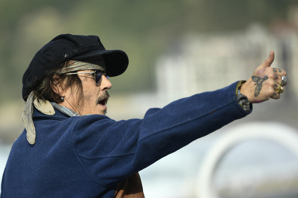 US actor Johny Deep poses during a photocall at the 69th San Sebastian Film Festival, in San Sebastian, northern Spain, Wednesday, Sept. 22, 2021. Johny Depp will be receiving on the night Donostia Award for his contribution to the cinema. (AP Photo/Alvaro Barrientos)