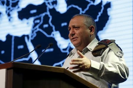 FILE PHOTO: Israel's Chief of Staff Lieutenant General Gadi Eizenkot speaks at the annual Institute for National Security Studies (INSS) conference in Tel Aviv, Israel January 18, 2016. REUTERS/Baz Ratner/File Photo