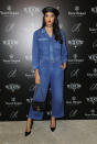 <p>Neelam Gill wore a denim jumpsuit and beret to attend the Veuve Clicquot Widow Series launch party.</p>