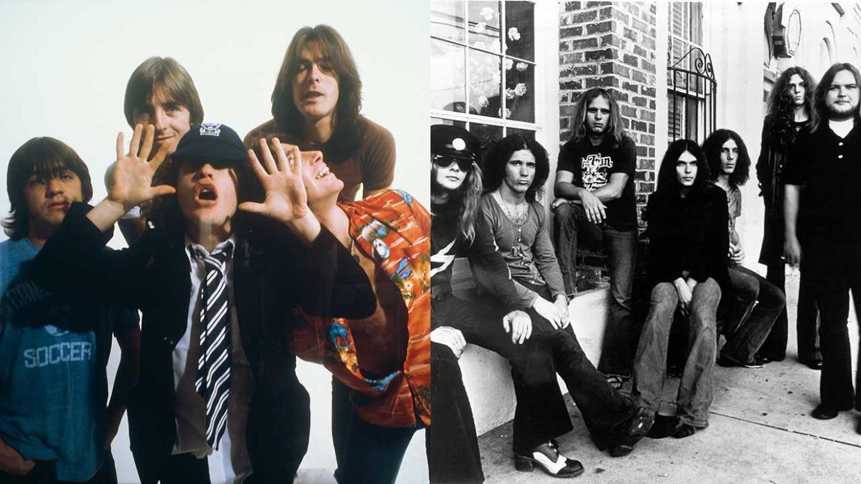  CAMDEN Photo of AC DC, posed, studio, group shot and LYNYRD SKYNYRD posed, group shot 