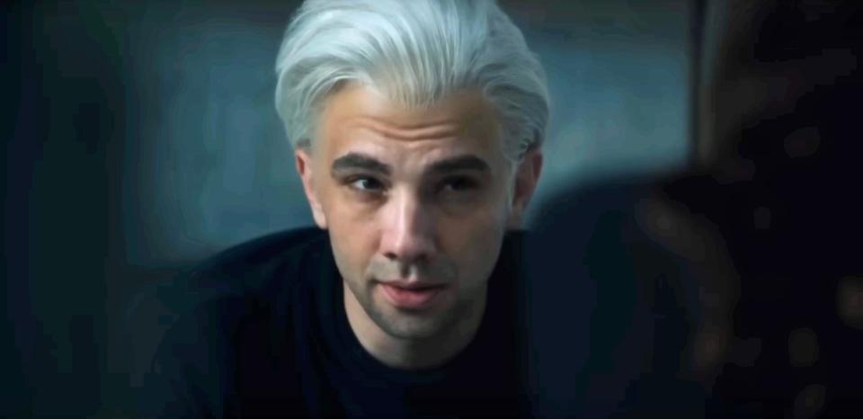 Jay Barchuel with white hair and wearing a black shirt