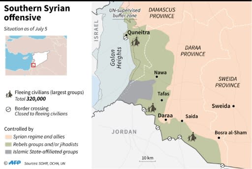 Map of Syria showing pro-regime offensive, as of July 5