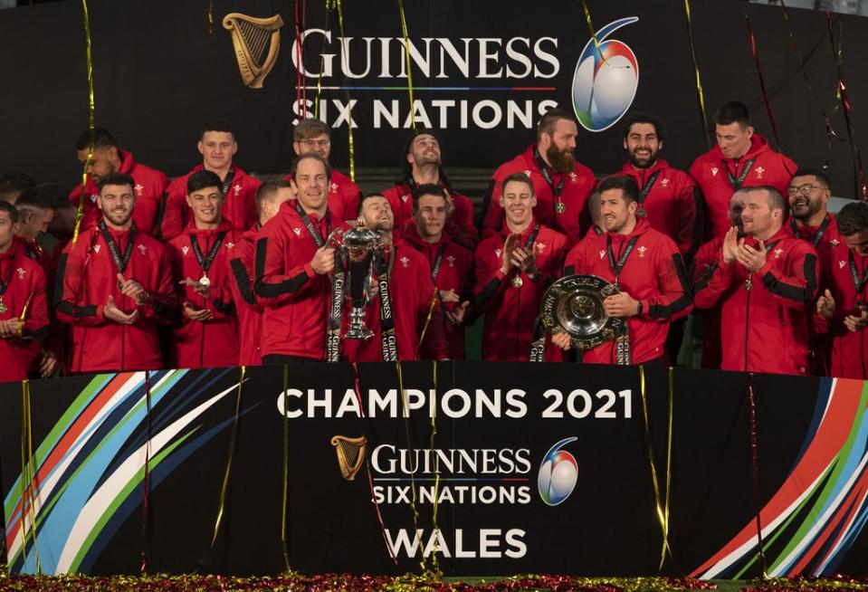 Wales players celebrate winning the 2021 Six Nations title (Ben Evans/PA) (PA Media)