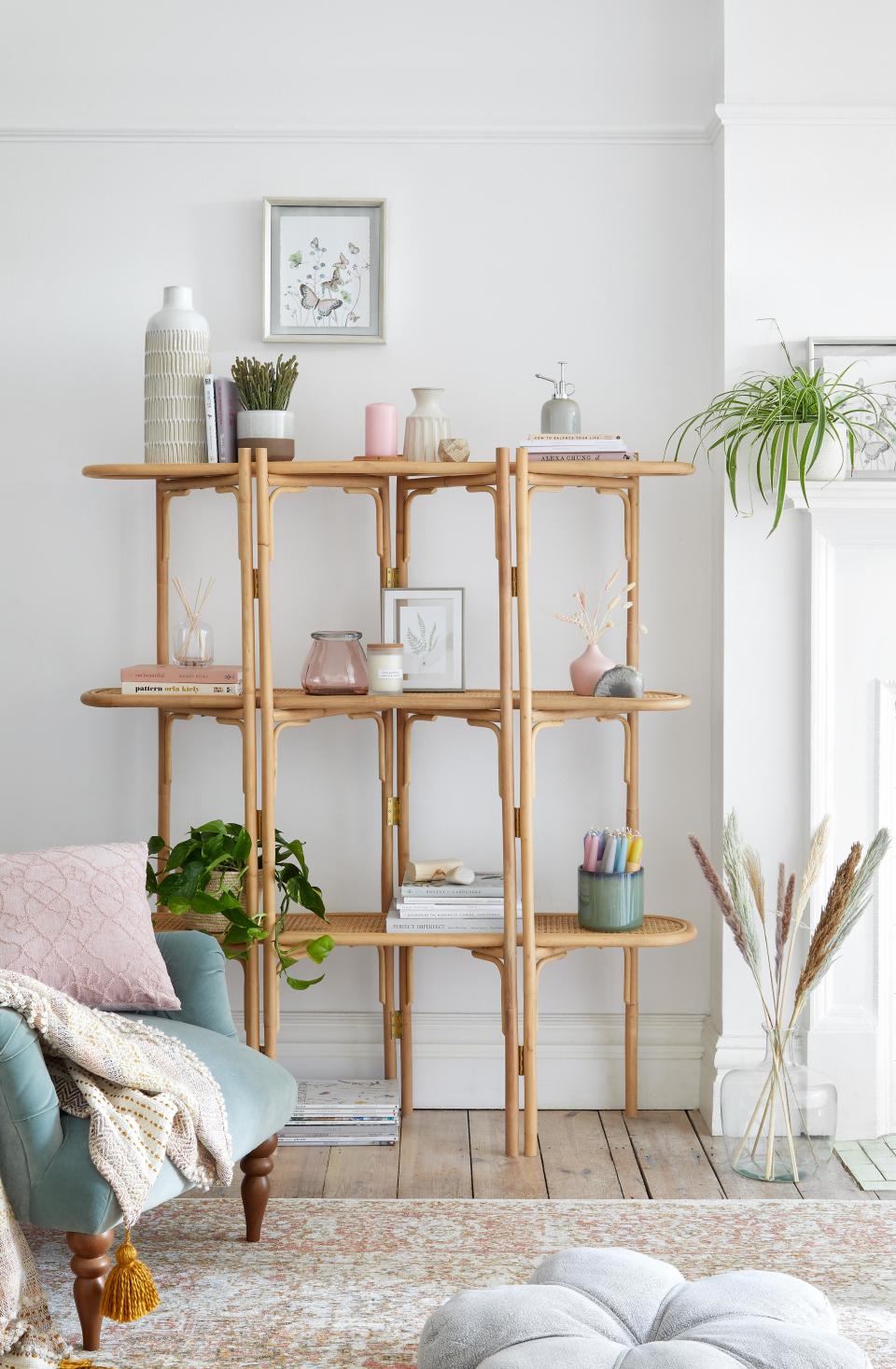 6. And choose boho shelving for your living room
