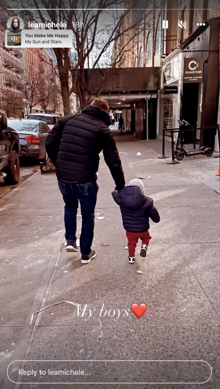 Michele captured a sweet moment with husband Zandy Reich walking with their son, Ever. (leamichele/ Instagram)