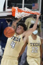 Georgia Tech guard Jordan Usher (4) scores during the second half of an NCAA college basketball game against Kentucky Sunday, Dec. 6, 2020, in Atlanta. (AP Photo/John Bazemore)