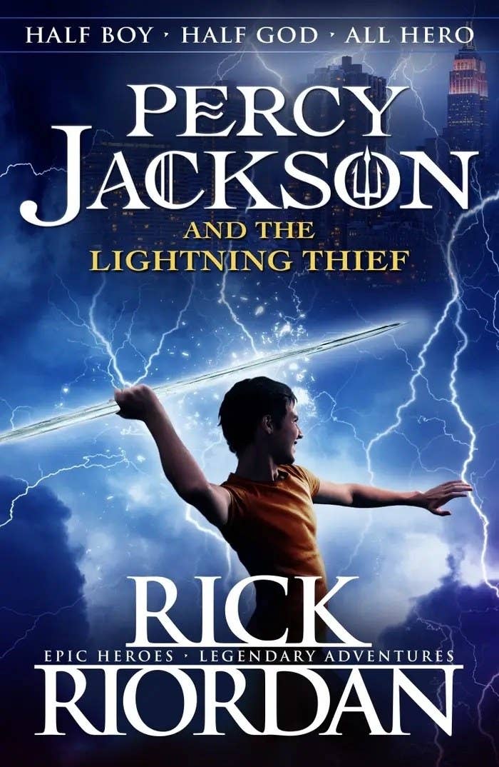 A book cover for "Percy Jackson and the Lightning Thief"