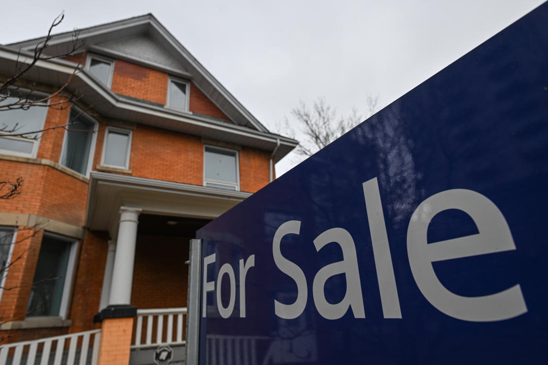 EDMONTON, CANADA - APRIL 07:
Sign 'FOR SALE' seen outside a house in downtown Edmonton area, on April 07, 2024, in Edmonton, Alberta, Canada. (Photo by Artur Widak/NurPhoto via Getty Images)