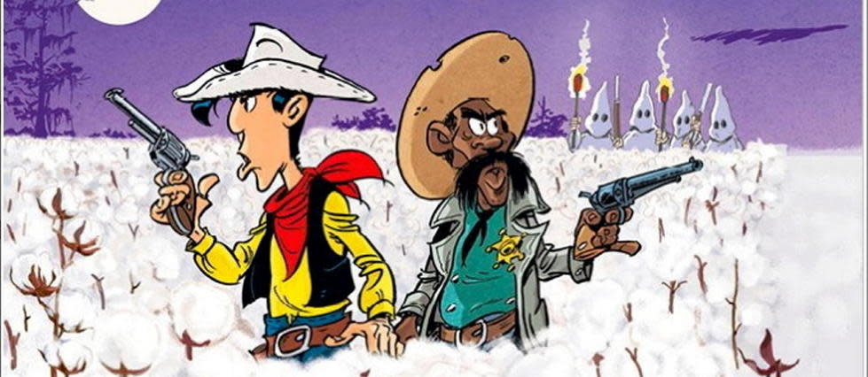 Lucky Luke au côté de son ami le shérif Bass Reeves, allié de circonstance contre le Ku Klux Klan.
