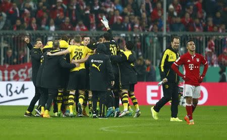 Soccer Football - Bayern Munich v Borussia Dortmund - DFB Pokal Semi Final - Allianz Arena, Munich, Germany - 26/4/17 Borussia Dortmund players celebrate after the match Reuters / Michaela Rehle Livepic