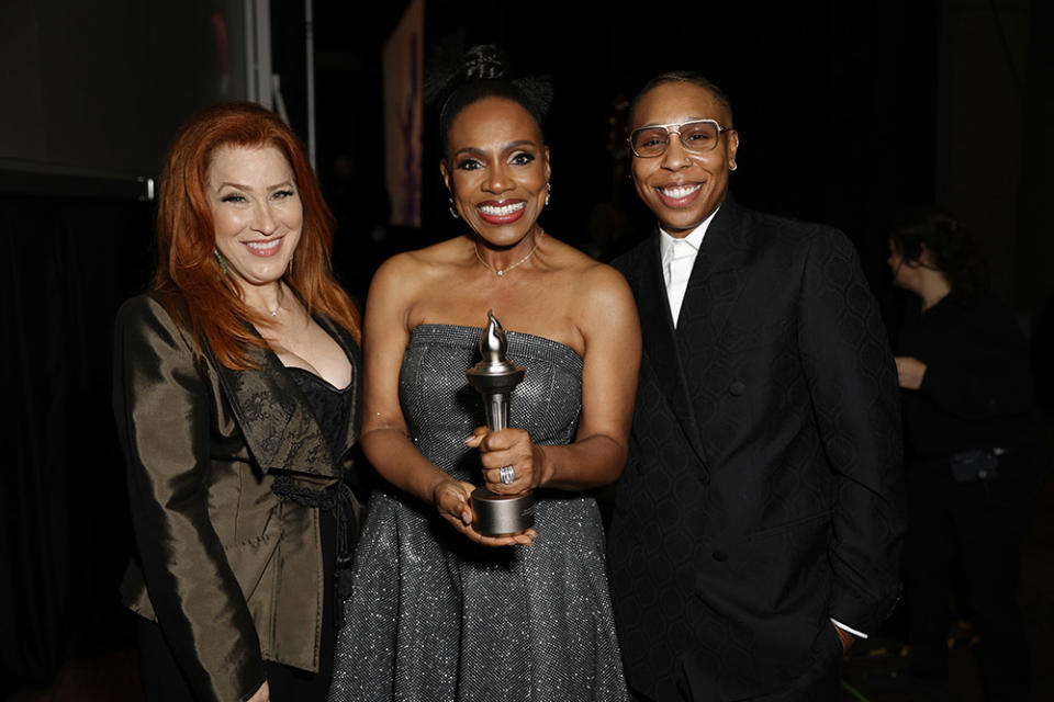 Lisa Ann Walter, Sheryl Lee Ralph, Lena Waithe backstage during the ACLU Of Southern California's Centennial Bill Of Rights Awards Show at The Westin Bonaventure Hotel and Suites, Los Angeles on February 18, 2024 in Los Angeles, California.