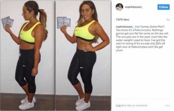 An ad promoting Flat Tummy Tea was banned by the ASA in 2017 (Instagram: @sophiekasaei_)