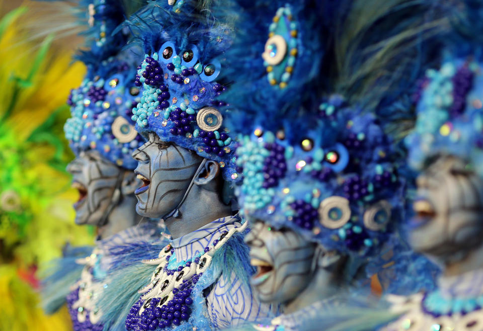 <p>Dancers from the Rosas de Ouro samba school perform during a carnival parade in Sao Paulo, Brazil, Saturday, Feb. 10, 2018. (Photo: Andre Penner/AP) </p>