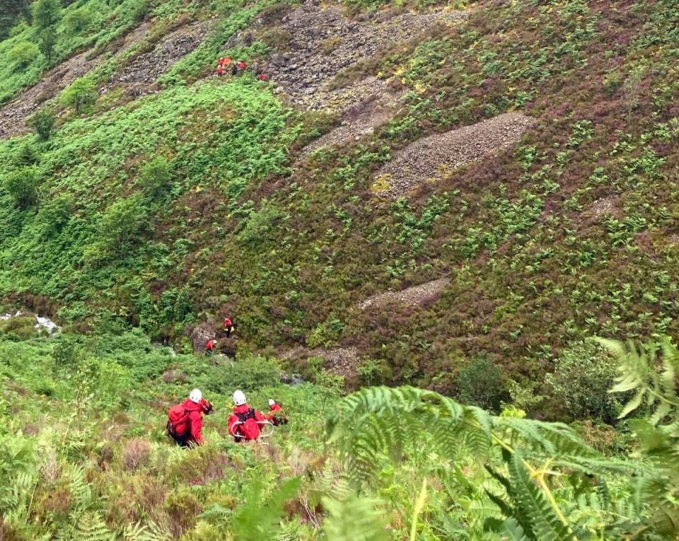 One of the men was spotted down a gully having fallen after becoming separated from the rest of the party. (Aberdyfi Search and Rescue)