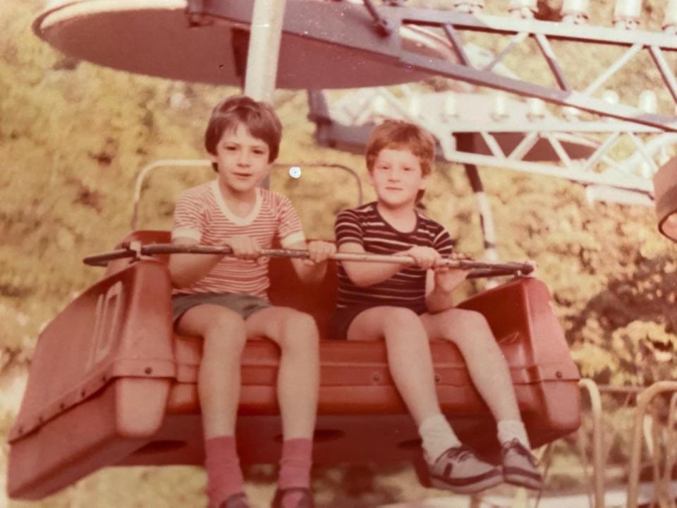 Alex Golesh, age 6, is shown at right with his brother Eugene Golesh, at age 9, at the Baltic Sea in Latvia