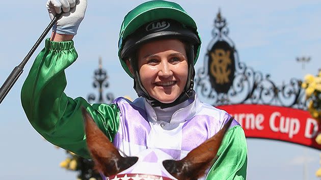 Payne salutes after her famous victory. Image: Getty