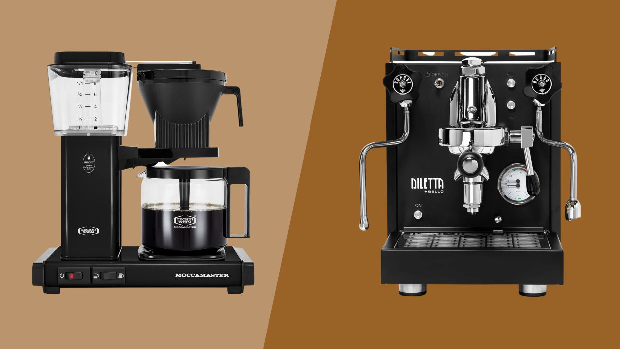  Drip coffee vs espresso: Moccamaster and Diletta coffee machines. 