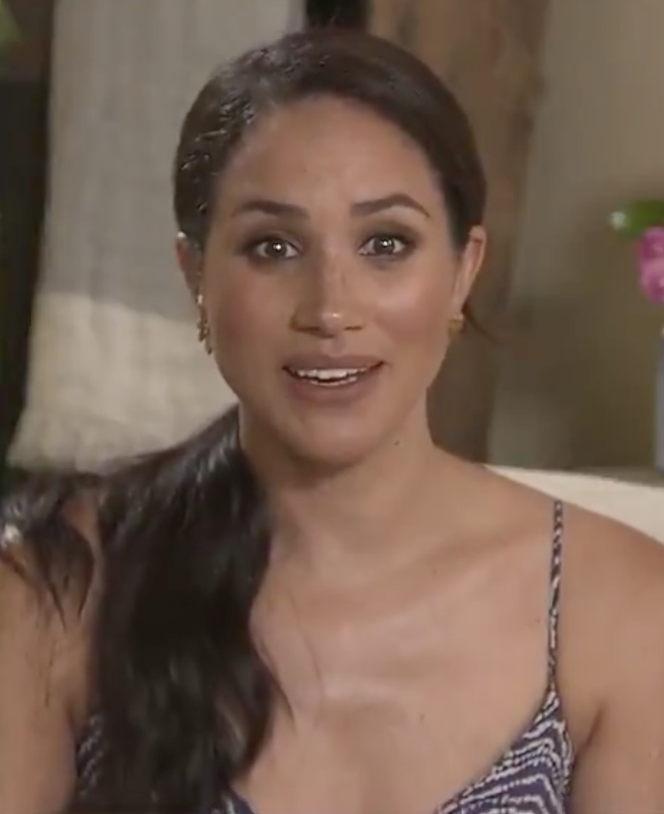 <p>While chatting for the <a href="https://www.harpersbazaar.com/celebrity/latest/a34362646/meghan-markle-talks-taking-risks-for-archie/" rel="nofollow noopener" target="_blank" data-ylk="slk:Fortune Most Powerful Women digital summit;elm:context_link;itc:0;sec:content-canvas" class="link ">Fortune Most Powerful Women digital summit</a>, the duchess turned to a summery, printed maxi dress, courtesy of American designer Tracy Reese, for occasion. The bohemian frock has easily been one of Meghan's most skin-baring ensembles to date, proving that she's back at ease on the West Coast. </p>