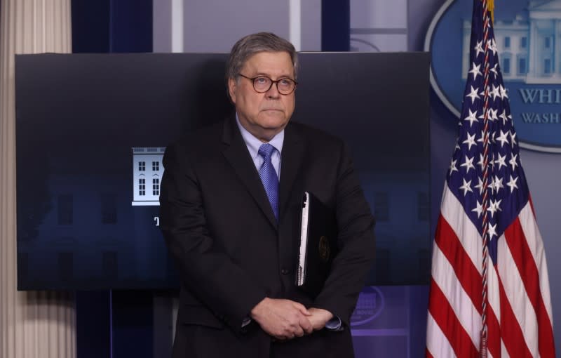 FILE PHOTO: FILE PHOTO: US Attorney General William Barr at the White House on March 23, 2020.