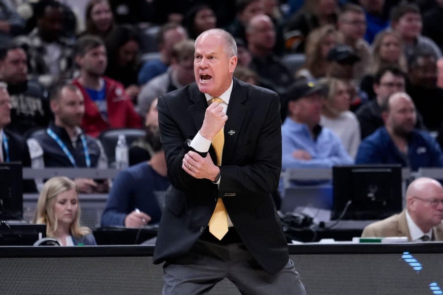 Colorado head coach Tad Boyle reacts to a call in the second half of a first-round college basketball game against Florida in the NCAA Tournament, Friday, March 22, 2024, in Indianapolis, Ind. (AP Photo/Michael Conroy)