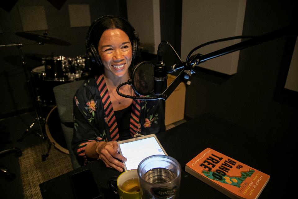 Annabelle Tometich recording the audio book for her memoir "The Mango Tree"