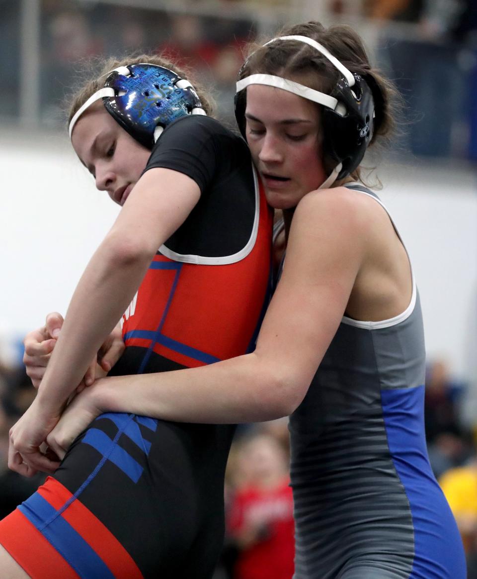 Josephine Nickoloff, right, and Olentangy Orange will compete in the eight-team state dual tournament Sunday at Marysville. Orange won the inaugural event last season.