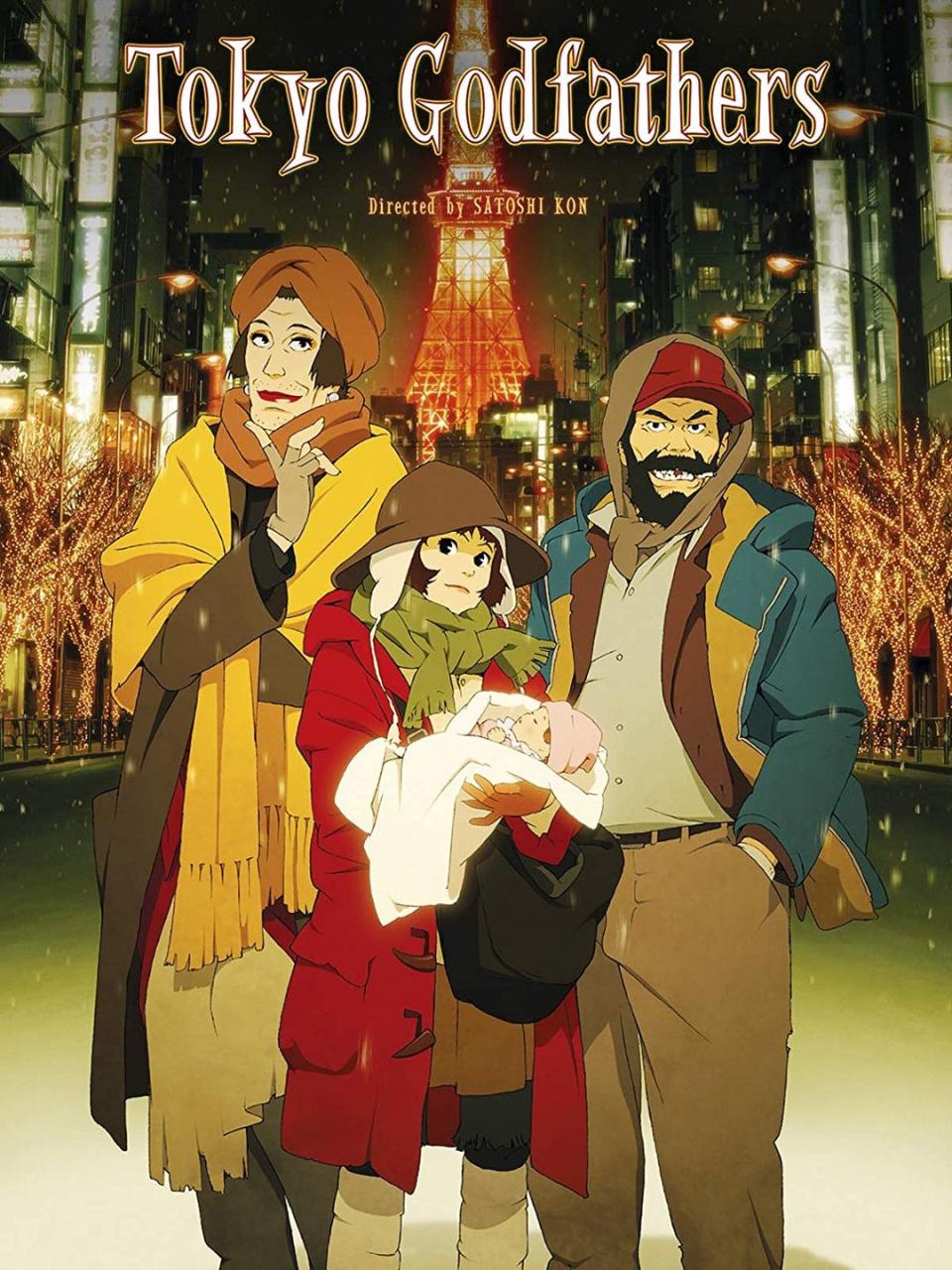 <p>In this hand-illustrated anime reinterpretation of the Nativity story, a homeless group in Tokyo stumbles across an abandoned baby on Christmas Eve. <em>Tokyo Godfathers </em>is a surprisingly funny tale of friendship, family and the universal desire to belong.</p><p><a class="link " href="https://www.amazon.com/Tokyo-Godfathers-Toru-Emori/dp/B01MR560G7?tag=syn-yahoo-20&ascsubtag=%5Bartid%7C10067.g.38414559%5Bsrc%7Cyahoo-us" rel="nofollow noopener" target="_blank" data-ylk="slk:WATCH NOW;elm:context_link;itc:0;sec:content-canvas">WATCH NOW</a></p>