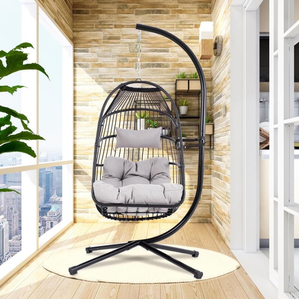 Black Wicker Iron Patio Swing Chair