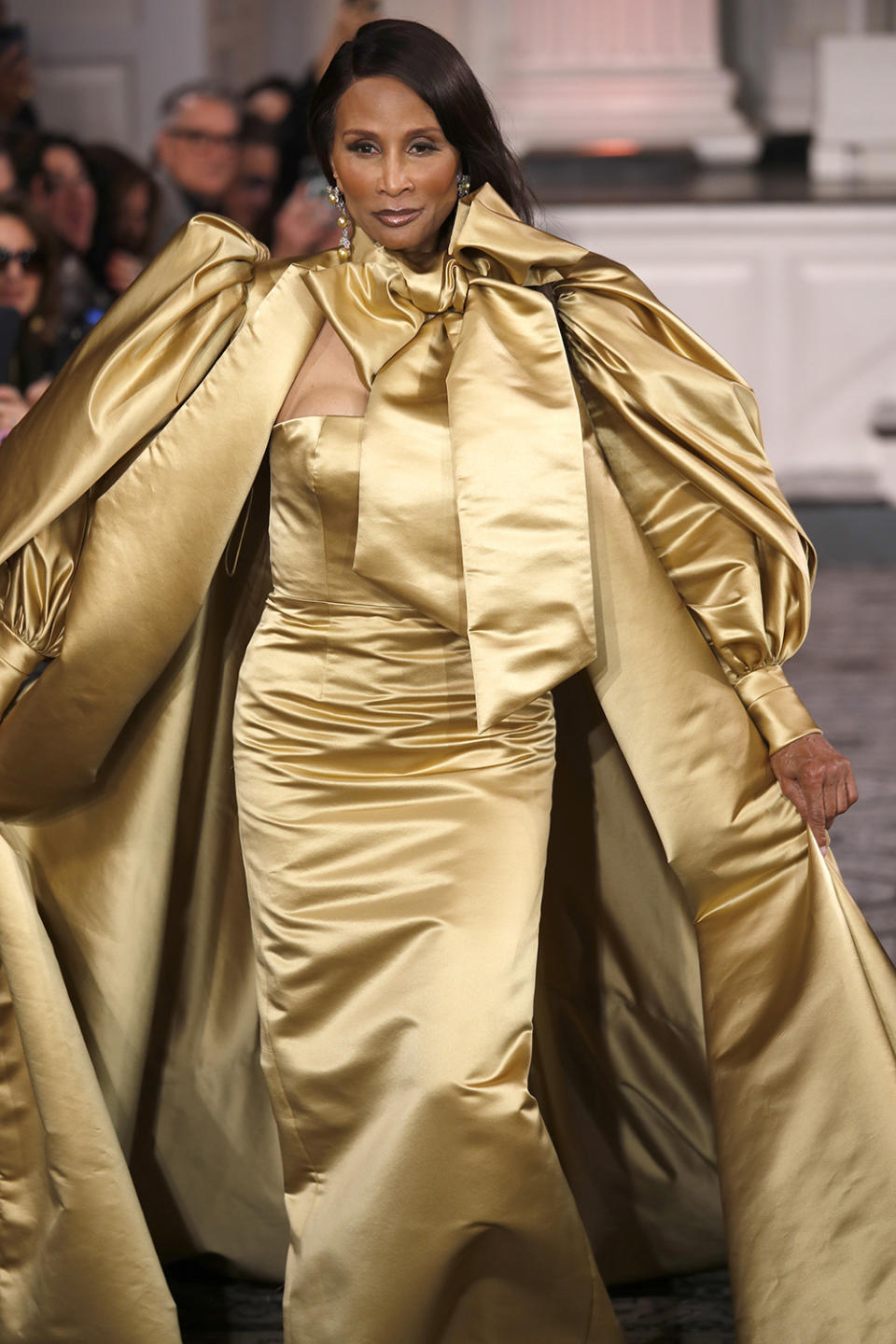 NEW YORK, NEW YORK - FEBRUARY 13: Beverly Johnson walks the runway for the Dennis Basso Show during New York Fashion Week: The Shows on February 13, 2023 in New York City. (Photo by Al Zeta/WireImage)