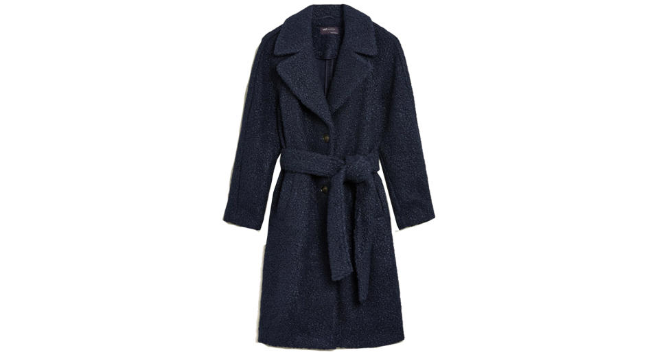 Textured Belted Single Breasted Coat 