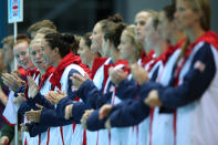 LONDON, ENGLAND - AUGUST 01: Great Britain players look on ahead of the Women's Preliminary Round Water Polo match between Great Britain and Australia on Day 5 of the London 2012 Olympics at Water Polo Arena on August 1, 2012 in London, England. (Photo by Jeff J Mitchell/Getty Images)