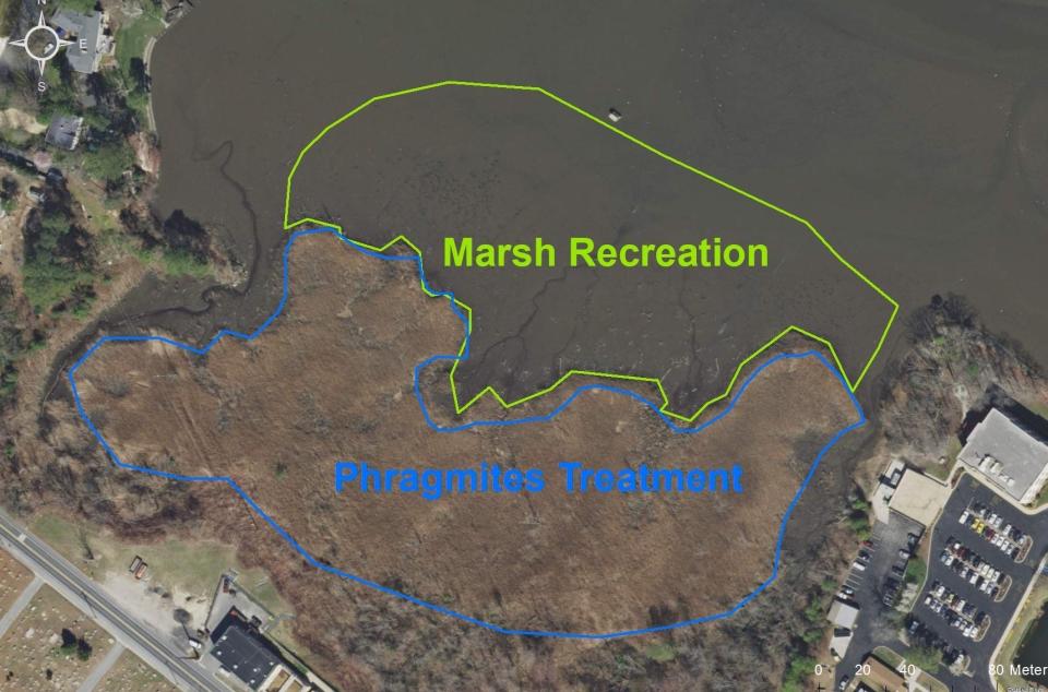 A DNREC image shows where spoils from dredging the Indian River will be or have been dumped. In the image, the Millsboro Waste Water Treatment Facility is located on the bottom right and East State Street is located on the bottom left.