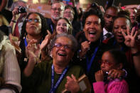 Supporters of U.S. President Barack Obama cheer after networks project Obama as reelected during the Obama Election Night watch party at McCormick Place November 6, 2012 in Chicago, Illinois. Networks project Obama has won reelection against Republican candidate, former Massachusetts Governor Mitt Romney. (Photo by Chip Somodevilla/Getty Images)