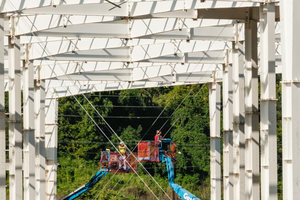 Construction workers continue assembly of the skeleton of the soon-to-be Form Energy battery plant in August.