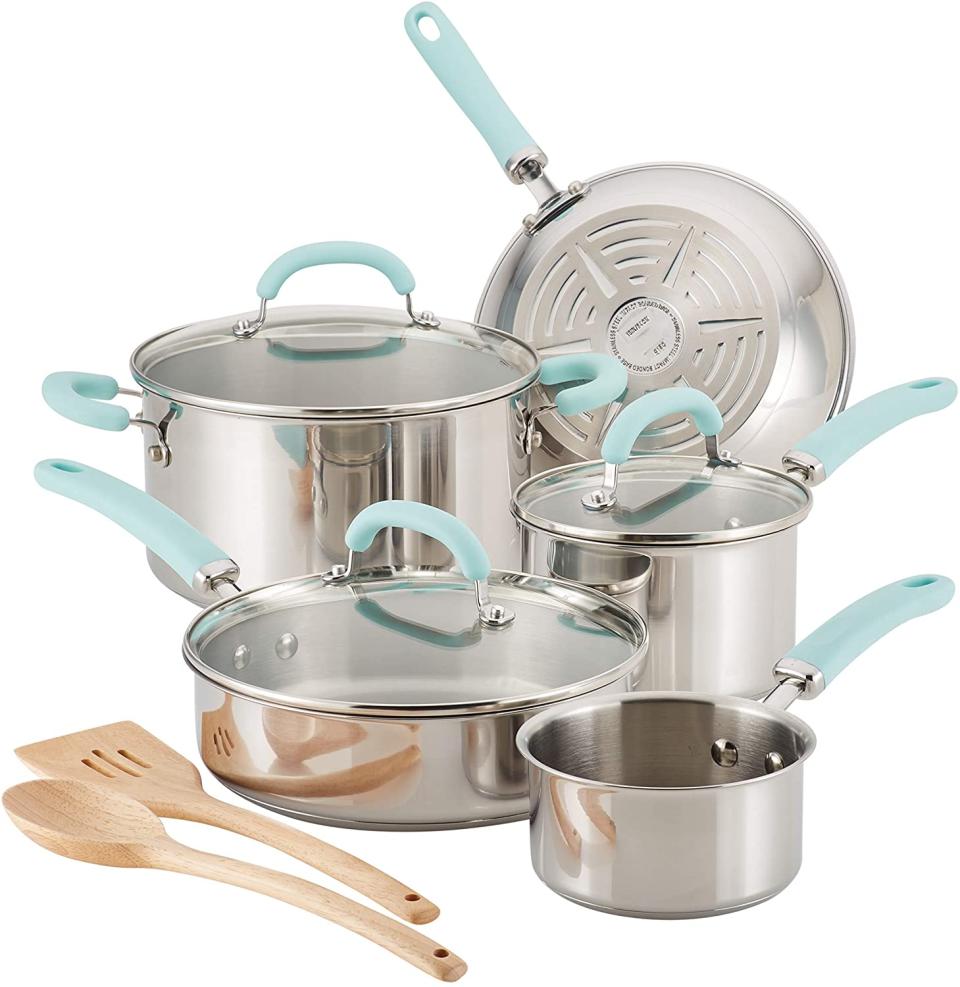 Rachael Ray 10-Piece Pots and Pans Stainless Steel Cookware Set